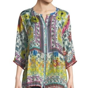 Johnny Was Theda 100% silk floral Kimono size M